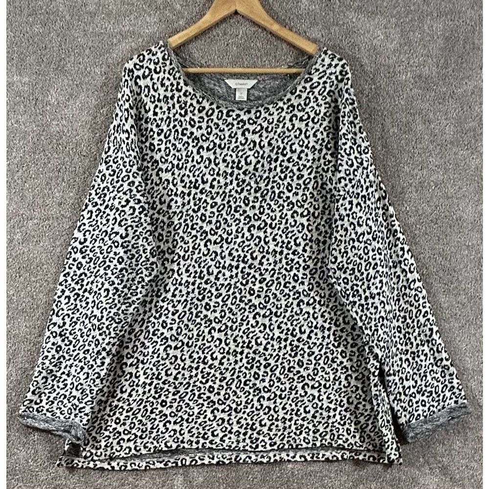CJ Banks Black and White Leopard Print Scoop Neck Sweater